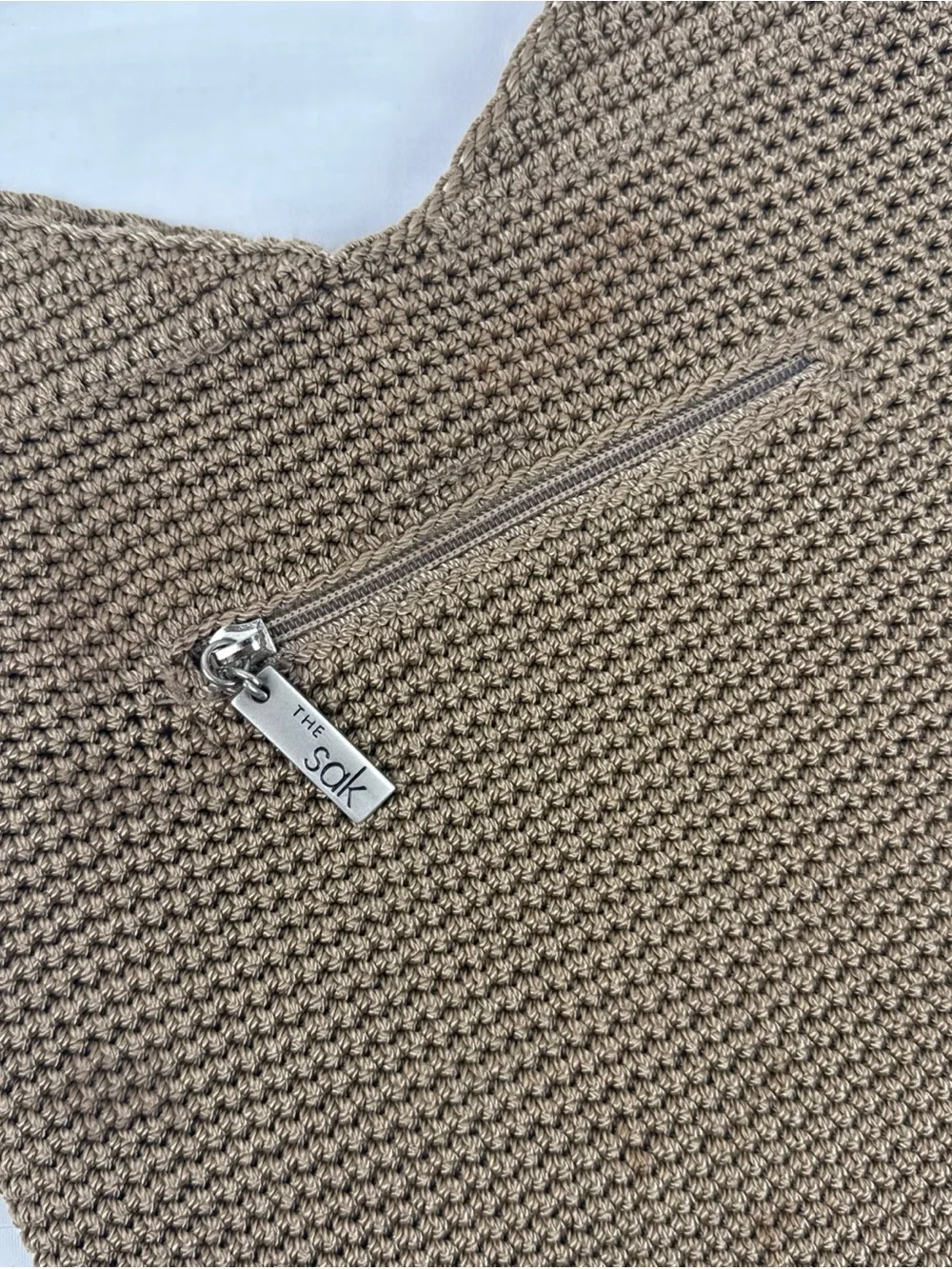 The Sak Brown Crochet Shoulder Boho Bag Natural Minimalist